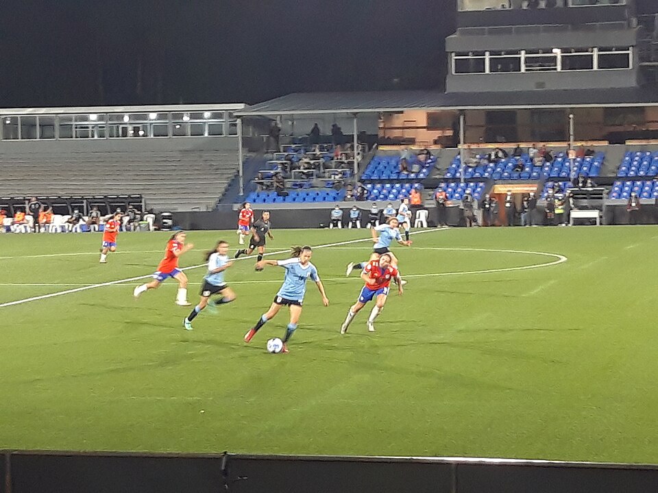 Aficionados mirando un partido en un bar deportivo durante la noche